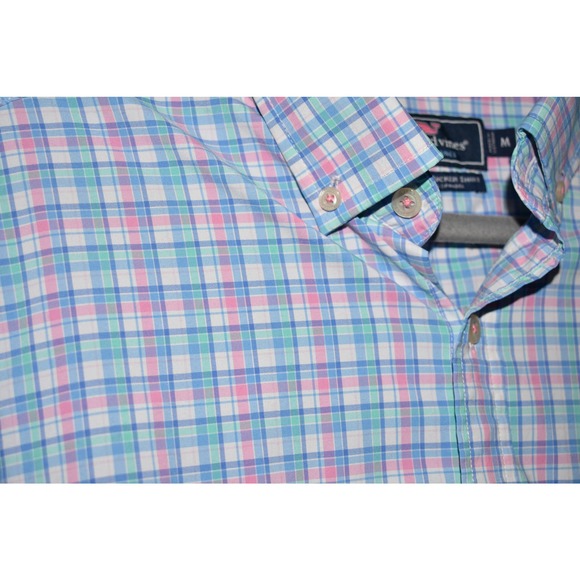 VINEYARD VINES $115 Classic Fit Plaid Performance‎ Tucker Shirt Blue/Pink Medium - Picture 4 of 5